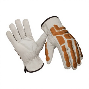 Guantes de Trabajo Resistentes a Impactos para Mecánicos, Cuero de Cabra Blanco, Dorso de Goma TPR Verde, para Trabajos de Construcción - Product Image 4
