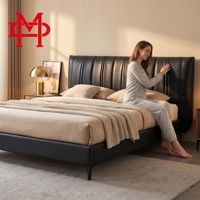 Lit rembourré en cuir véritable moderne XIYUAN, cadre en bois de pin massif, durable, respectueux de l'environnement, garantie 10 ans, lit multi-tailles