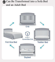 Tempat Tidur Bayi Kayu Pinus Solid 4 in 1 yang Dapat Diubah Menjadi Tempat Tidur Logam yang Dapat Disesuaikan dengan Laci Grosir B2B