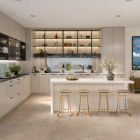 Îlot de cuisine moderne sur mesure style Shaker, plan de travail en acier inoxydable, construction en MDF, finition laquée - Évier inclus