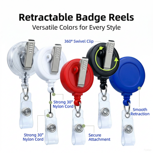 Bestom Nuovo <span class=keywords><strong>Porta</strong></span> <span class=keywords><strong>Badge</strong></span> Retrattile Trasparente OEM 32mm Rotondo in ABS <span class=keywords><strong>con</strong></span> <span class=keywords><strong>Clip</strong></span> a Coccodrillo per Targhetta Identificativa - Product Image 4