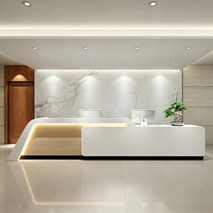 CR171 Luxury Beige Reception Desk Curved LED Base Modern Commercial Furniture for Salon Gym Shop Custom Logo Commercial Use - Product Image 2