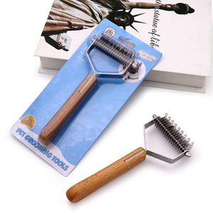 J013 Peine <span class=keywords><strong>para</strong></span> mascotas con mango de madera de 17 dientes <span class=keywords><strong>para</strong></span> desenredar nudos, <span class=keywords><strong>para</strong></span> gatos y perros grandes, con blíster - Product Image 4