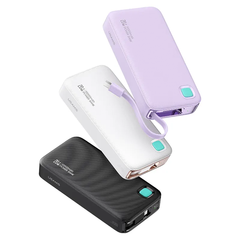 USAMS 20W Digital Display Fast Charging Mobile battery With Type-C Retractable Cable 10000mAh Portable charger power bank
