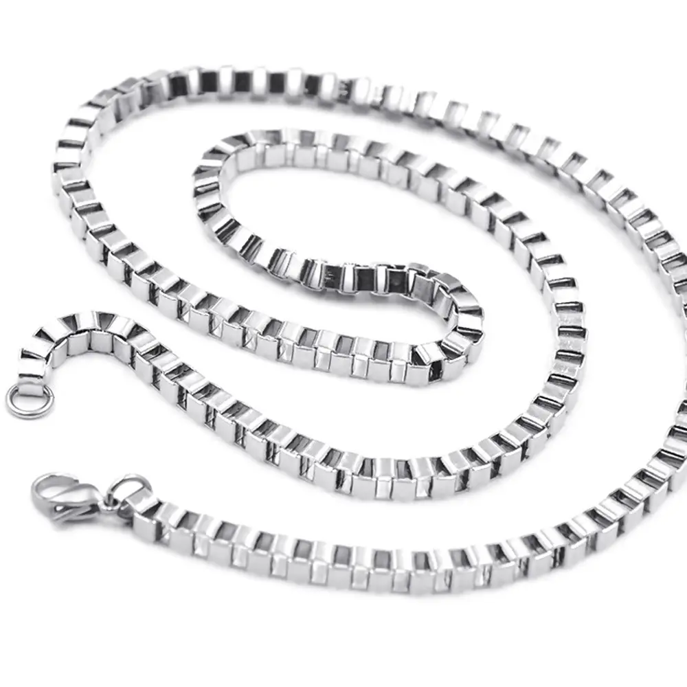 Grosir Stainless Steel Kotak Rantai Kalung Perhiasan Desain untuk Pria Wanita