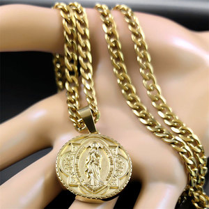 Collier Pendentif Vintage Médiéval en Acier Inoxydable 316L Plaqué Or 14k 18k, Médaillon Doré pour Femmes et Hommes - Product Image 3