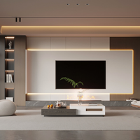 Meuble TV italien de luxe léger, meuble multimédia avec plateau en dalle de roche et tiroirs pour salon moderne
