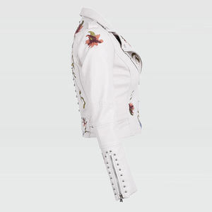 جاكيت نسائي من JANVENY الأكثر مبيعًا بتصميم عتيق مع نقش زهري وتطريز، مصنوع من الجلد الصناعي الناعم مع ياقة قابلة للطي وسحاب ومسامير، بتصميم راكبي الدراجات النارية والبانك - Product Image 2