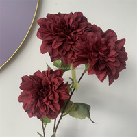 B-1055 Harga Pabrik Murah Bunga Dekorasi Wisuda Modern Bunga Dahlia Sutra Buatan Warna Burgundy Rangkaian Bunga Buatan Tangan Ukuran Besar