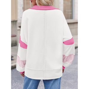 Sudadera Oversize de Bloques de Color para Mujer, Cuello Polo en V, Manga Larga, Casual, Holgada, Tejida Transpirable para Primavera - Product Image 3