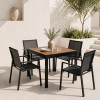 Mesa de Comedor para Patio HOMFUL con Superficie de Listones de WPC con Aspecto de Madera, Mesa de Comedor Extensible de Dos Piezas de Aluminio para Jardín Exterior