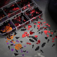 Autocollants de nail art Halloween à 6 compartiments, motifs citrouille, chauve-souris, croix, crâne, chat, mélange de paillettes et de sequins, pour décoration DIY de fête gothique scintillante