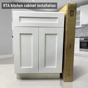 Gabinete de Cocina Bajo Blanco Estilo Shaker RTA de 24 Pulgadas, Puerta de MDF Pintado, Estructura de Aglomerado, Ecológico, Resistente al Fuego, Modular, Contemporáneo - Product Image 1