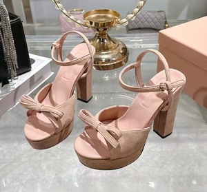 2026 New Style Bowknot Thick <b>Heel</b> High <b>Heels</b>, Leather Smooth Thick <b>Platform</b> <b>Open</b>-<b>Toe</b> Sandals, Women's Style - Product Image 3