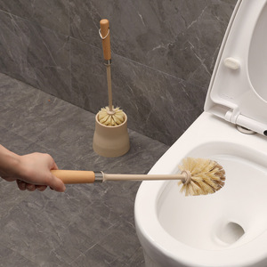 Ensemble de brosses de toilette avec base, manche long en bois, poils en fibre de coco, boucle de suspension pour le nettoyage de la salle de bain - Product Image 4