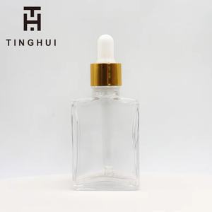 ขวดแก้วสีน้ำตาลอำพันทรงเหลี่ยมพร้อมหัวหยดสีทองสำหรับเซรั่ม น้ำมันบำรุงเส้นผม ขนาด 15 มล. 30 มล. 50 มล. - Product Image 1