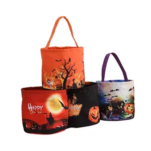 2023 Custom Herbruikbare Gift Bag Hot Selling Halloween Decoratie Manden Led Pompoen Halloween Emmer