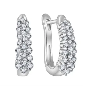 Luxury Trendy Elegant Natural Stones Diamond Huggies Earrings 925 Silver Huggies Hoop Clip on Earrings for women marriage