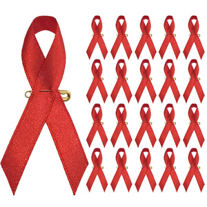 Lude Ribbons - Lazo Rojo al por Mayor con Pin de Solapa para Concientización sobre VIH/SIDA y Cáncer, Lazos de Regalo para Mujeres y Niñas con Imperdibles de Seguridad - Product Image 1