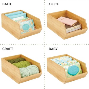 Bac de rangement empilable en bambou, organisateur rectangulaire en bois pour cuisine, chambre, bacs cubes - Product Image 3