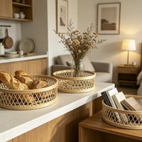 Umweltfreundliche Runde Bambus-Tabletts mit Geflecht-Design für Tischgedeck, Dessertservierung, Wohnzimmer- und Hochzeitsdekoration