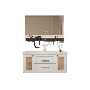 French style luxury solid wood floor standing bathroom cabinet, ceramic integrated basin bathroom <b>mirror</b> cabinet - Product Image 4