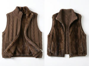 Gilet <span class=keywords><strong>in</strong></span> <span class=keywords><strong>Visone</strong></span> Marrone da Donna, Reversibile <span class=keywords><strong>in</strong></span> Vera Pelliccia e Lana, con Zip, Invernale, Lussuoso, Corto, Casual, Antivento, <span class=keywords><strong>in</strong></span> Poliestere - Product Image 2