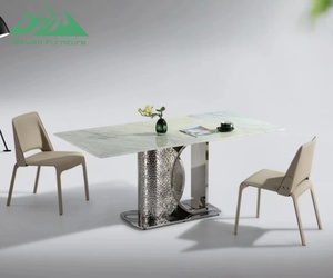<span class=keywords><strong>Mesa</strong></span> <span class=keywords><strong>de</strong></span> Comedor <span class=keywords><strong>de</strong></span> Piedra Sinterizada Verde Jade <span class=keywords><strong>de</strong></span> Lujo Wayon, Base <span class=keywords><strong>de</strong></span> Pedestal Cromado Martillado, Muebles Art Deco - Product Image 5