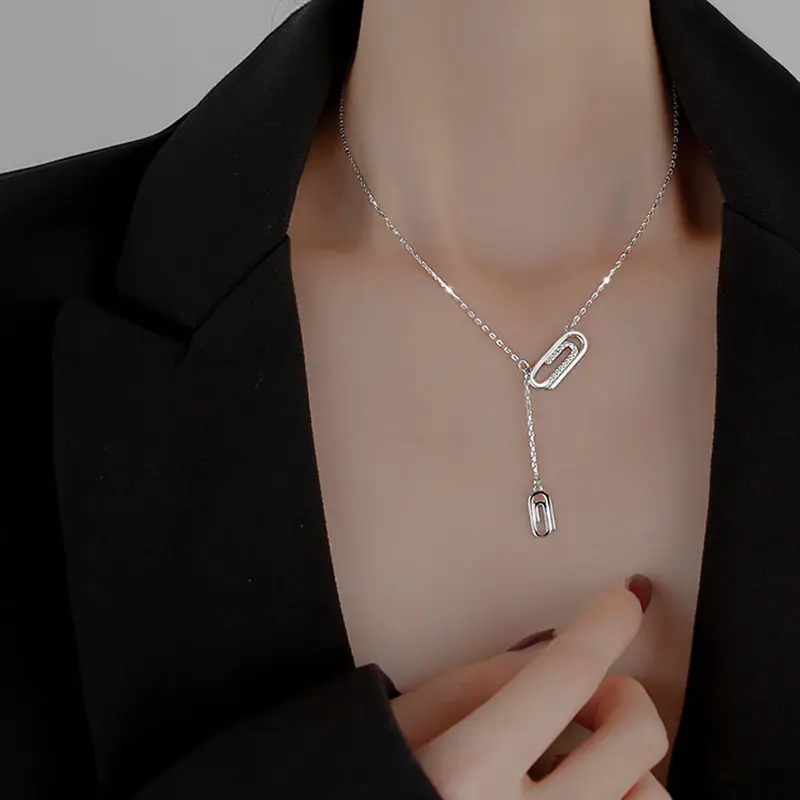 GT — Collier En Argent 925 avec Clips En papier, pour femmes, chaîne de clavicule En cristal, bijoux