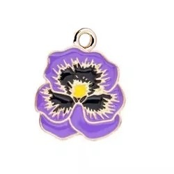 Accesorio de Joyería DIY de Metal con Esmalte Morado, Dije de Flor Violeta Africana - Product Image 2