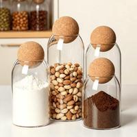 Ensemble de pots à thé, café et sucre minimalistes Livabl - Ensemble de 3 pots en verre de 500 ml avec bouchons uniques en liège