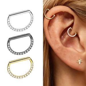 <span class=keywords><strong>Piercing</strong></span> de titanio F136 G23 con forma de D, estilo punk, con cristales de imitación, para pezón, oreja y cartílago, para mujeres y niñas - Product Image 5