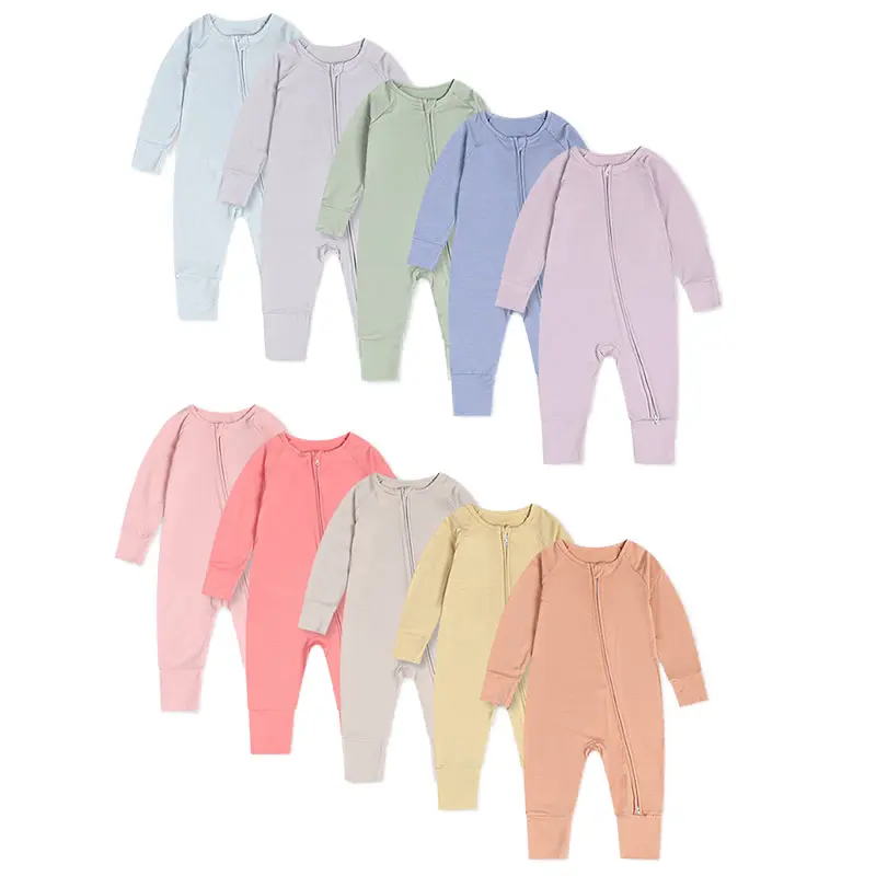 Customized Bamboo Baby Clothing Baby Fall Onesies Plain Zipper Long Sleeves Bamboo Viscose Toddler Pajamas Sleeper Clothing