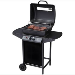 Barbecue a Gas John a 2 Bruciatori in Acciaio Nero con Ruote - Product Image 1