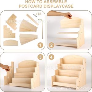 Estante de escritorio de madera de tres niveles para tarjetas y notas, uso en el hogar y la oficina, color amarillo - Product Image 4