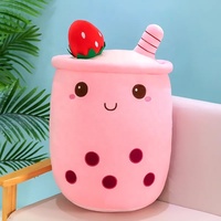 Mignon doux bulle Boba lait thé tasse en forme d'oreiller fraise Anime ours en peluche peluche confortable oreiller crème glacée thé