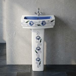 Lavabo sur pied moderne en céramique noir et blanc à motif zèbre Vitrossa - Product Image 5