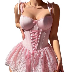 YB Camicia da <span class=keywords><strong>Notte</strong></span> Rosa Romantica per Donne, Dolce e Coquette con Spalline, Schiena Scoperta, Calze a Rete, <span class=keywords><strong>Abbigliamento</strong></span> <span class=keywords><strong>Femminile</strong></span> per il Sonno - Product Image 1