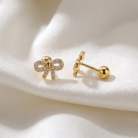 Boucles d'oreilles populaires 2026 à visser, mignonnes, en forme de papillon, avec zircon cubique, micro-boucles d'oreilles plates en or 18 carats pour fille