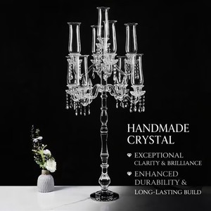 Candelabro Grande in Cristallo a 9 Bracci con Tubi in Vetro Appesi per Centrotavola Decorativo per Matrimoni Eventi e Feste - Product Image 1