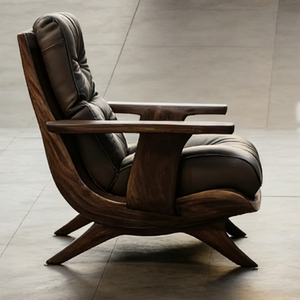 Sillón Moderno <span class=keywords><strong>de</strong></span> Cuero Marrón Genuino, Sillón <span class=keywords><strong>de</strong></span> Salón con Estructura <span class=keywords><strong>de</strong></span> Madera Maciza, Asiento Individual Ergonómico y Relajante - Product Image 3