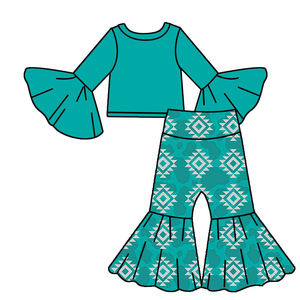 Set per Bambine con Stampa Western, Top con Maniche a Campana in Tessuto Seta di Latte e Pantaloni a Vita Alta, Outfit Casual per Bambini - Product Image 3