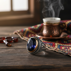Sapphire Gemstone Ottoman Style Authentic <b>Men</b> <b>Ring</b> Turkish Wholesale Handmade 925 Sterling <b>Silver</b> - Product Image 3