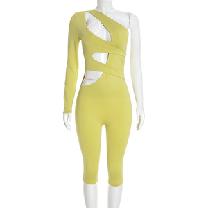 Viviblook D26JP379 Combinaison moulante décontractée à manches longues et épaule unique évidée, couleur unie, sexy, pour femme - Product Image 6
