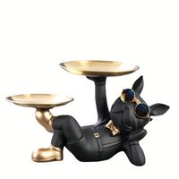 Fournisseurs de dropshipping Plateau de rangement de clés créatif sur le thème des bouledogues, une décoration d'intérieur inspirée du luxe pour l'entrée