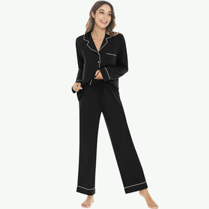 <span class=keywords><strong>Pigiama</strong></span> da <span class=keywords><strong>Donna</strong></span> in Bambù Morbido con Colletto a Risvolto, Bordatura Personalizzata, Maniche Lunghe, Set Loungewear PJ - Product Image 3
