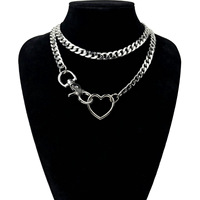 Collier chaîne cubaine arc-en-ciel avec fermoir mousqueton cœur, unisexe, tendance, pour le quotidien, bijou en métal, cadeau