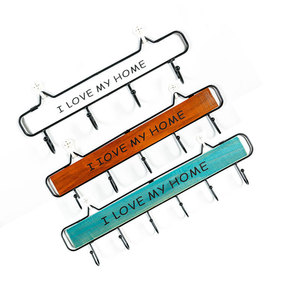 Master Gu Wall Hooks Wooden Wrought Iron 3 Hooks I Love My Home Modern Simple Entryway Kitchen Coat <b>Rack</b> - Product Image 5