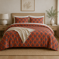 Ensemble de literie 4 pièces en coton 100% à imprimé floral bleu clair, housse de couette, drap, taies d'oreiller pour la chambre à coucher, textile de maison