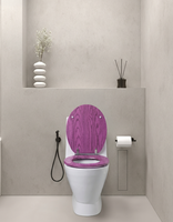 Siège de toilette en bois moulé violet à fermeture douce avec charnière en alliage de zinc, couvercle WC en MDF à fixation supérieure |   Siège de toilette